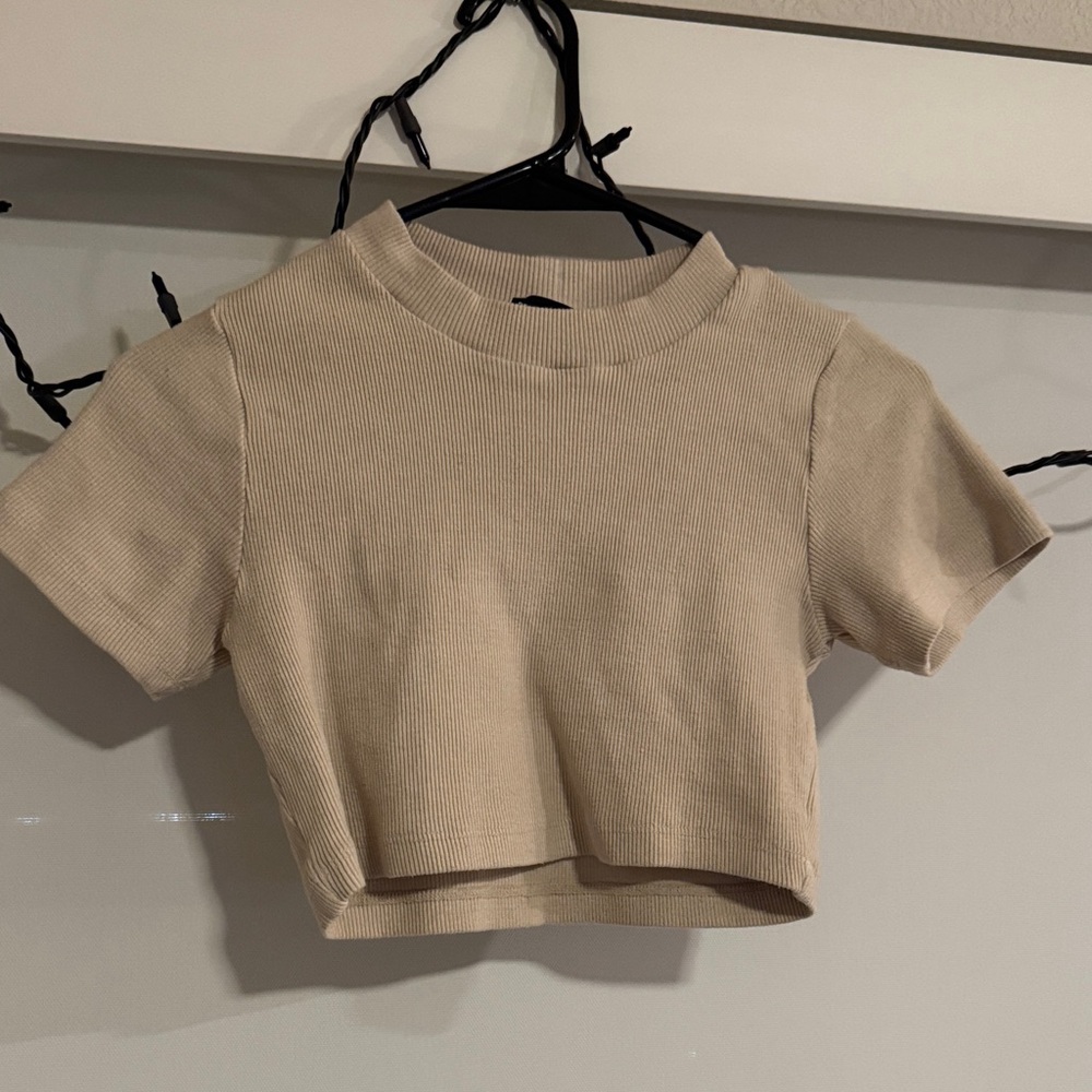 PrettyLittleThing Cream Ribbed Top
